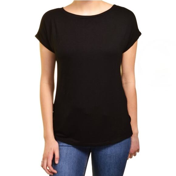 Ellen Tracy black soft stretch short sleeve tee sz L - Picture 1 of 8